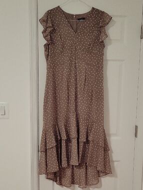 Tommy Hilfiger Taupe Dot Ruffle High-Low Dress